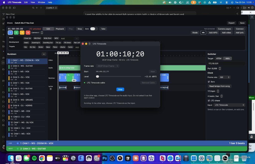 Live NiLE reading LTC timecode from an audio input.
